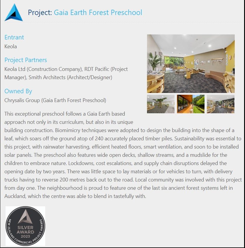 NZ Commercial Project Awards – Gaia Childcare Centre – Silver